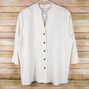 Susan Graver Womens L White Split V-Neck Suit Separate Dress Top Elegant